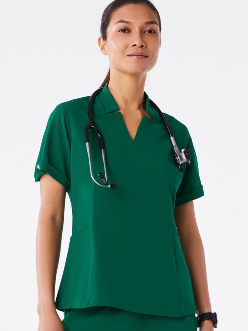 Figs Women's Inala Hunter Green Scrub Top - M